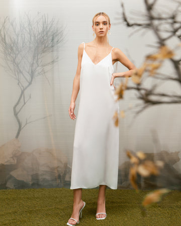 White silk slip sleeveless midi dress