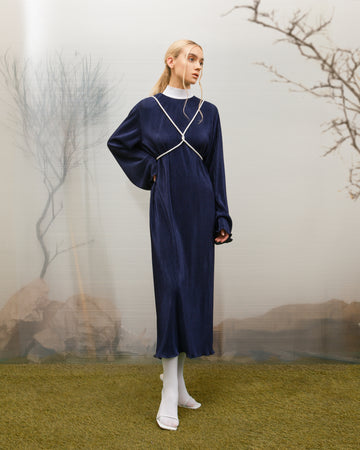 Blue pleated relaxed fit dress
