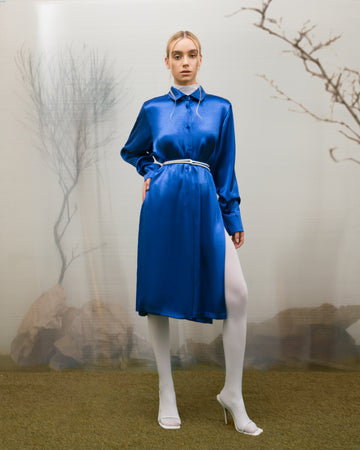 Blue silk shirtdress