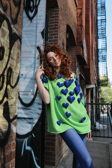 Dark blue heart oversize Green sweater