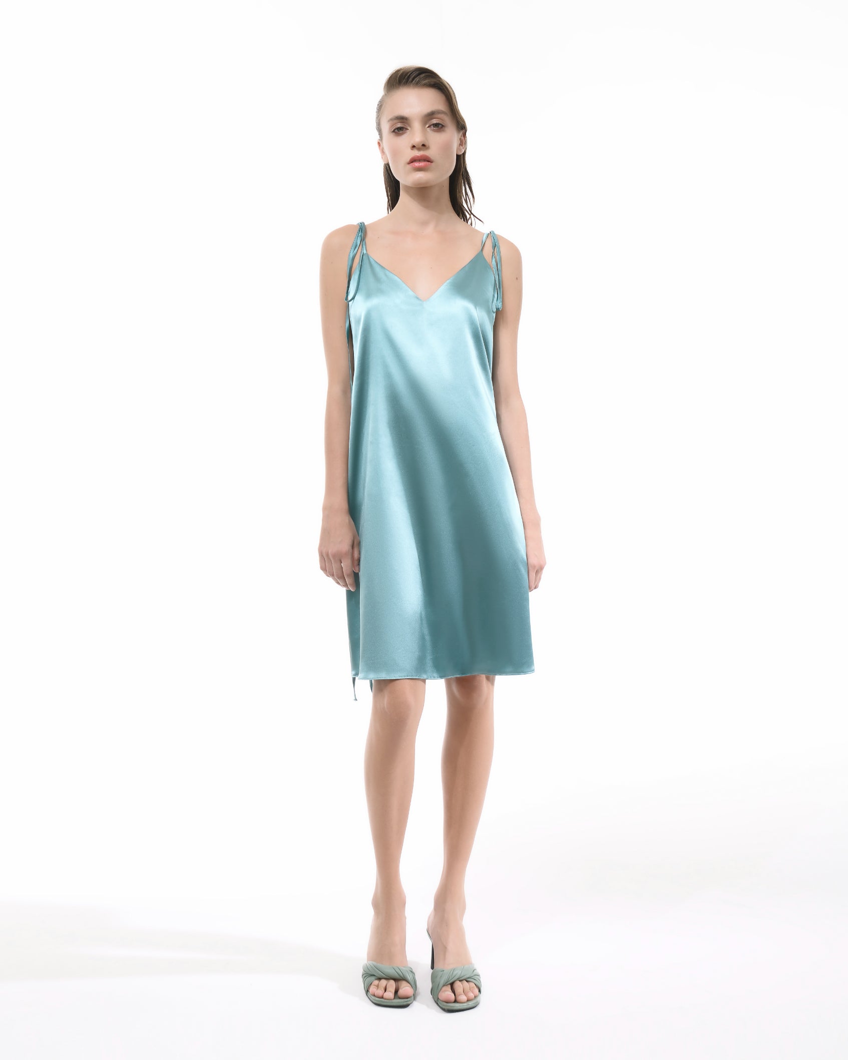 Blue silk slip dress best sale