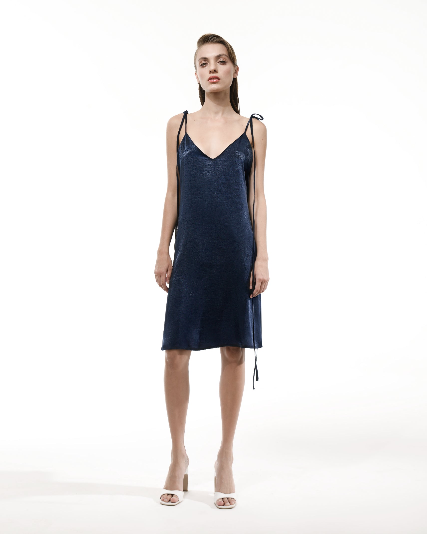 Dark blue sleeveless mini silk slip dress Dark blue sleeveless mini silk slip dress