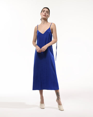 Sapphire silk slip sleeveless midi dress