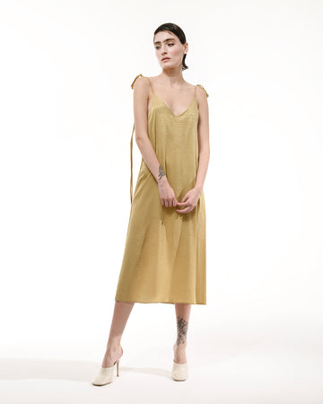 Champagne silk slip sleeveless midi dress
