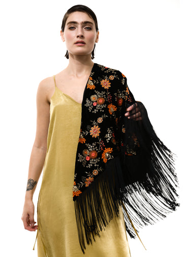 Hand embroidered floral shawl