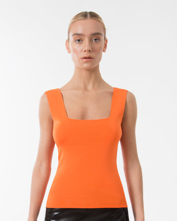The orange sleeveless top blouse