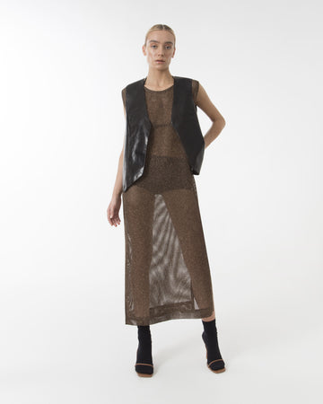 Brown see through tube mesh dress