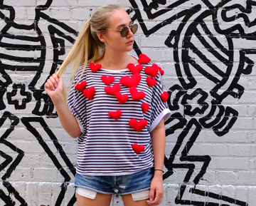 Striped heart oversize sweater