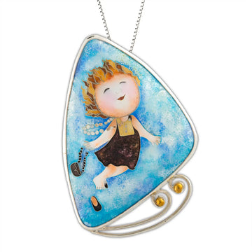 Sterling silver angel enamel pendent