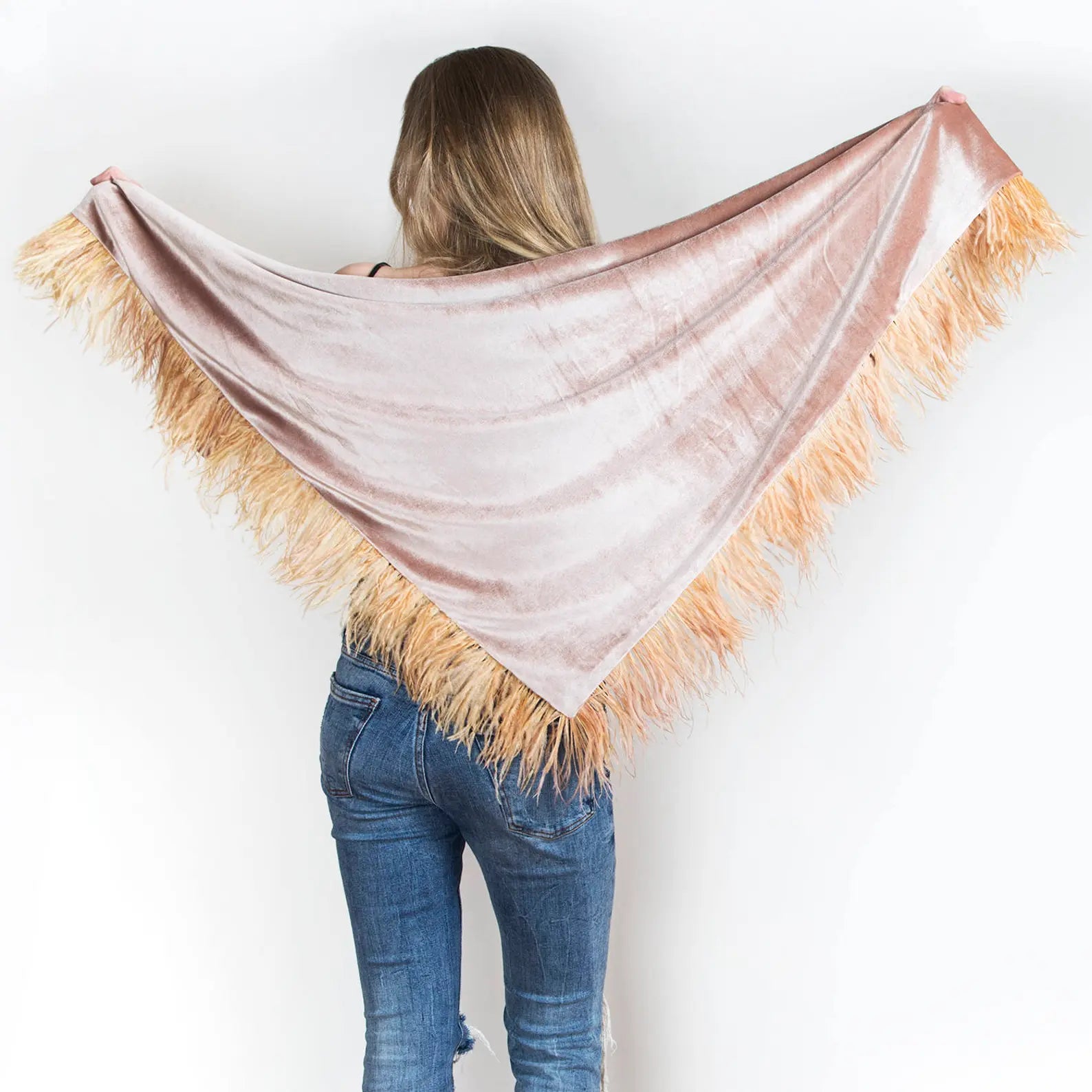 Beige triangular velvet shawl