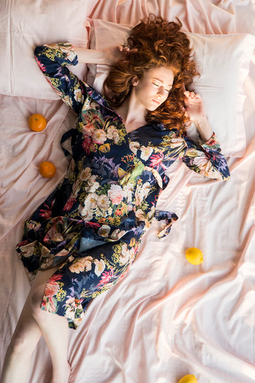 Dark floral royal silk robe