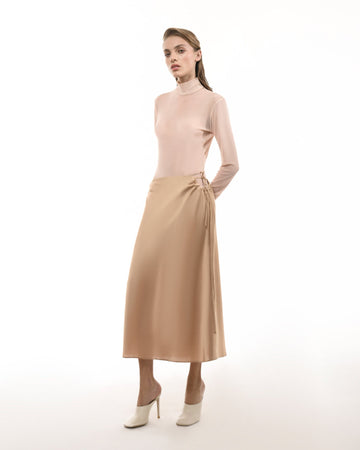 Beige midi silk skirt