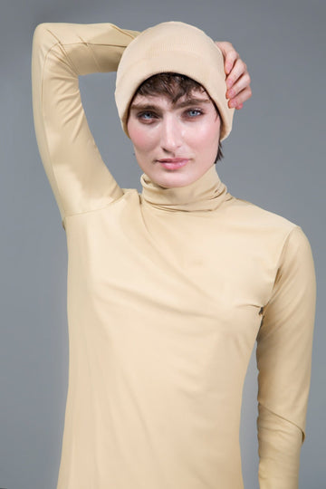 Cream stretchy lycra turtleneck sweater