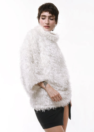 Oversize white fuzzy sweater