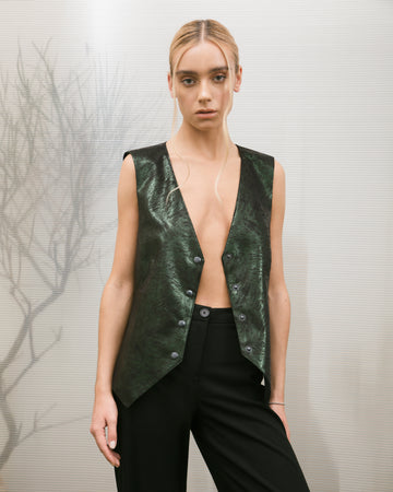 Green eco-leather vest