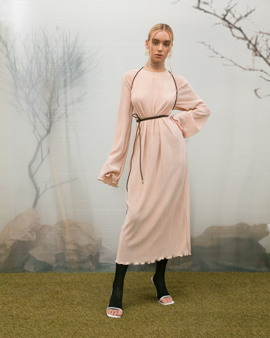 Pink pleated relaxed fit dress