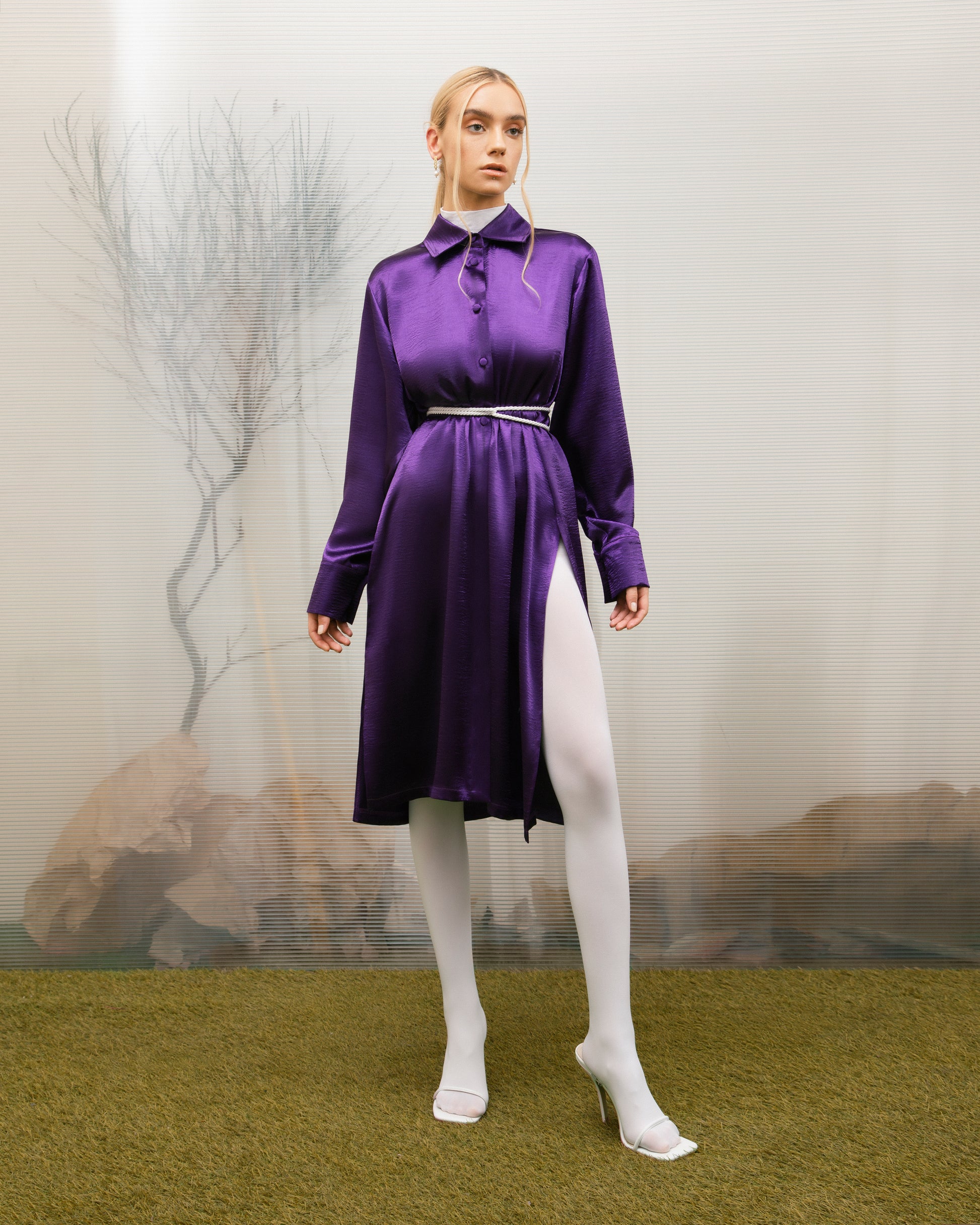 purple silk shirt dress Peru Shirt Dress- Purple