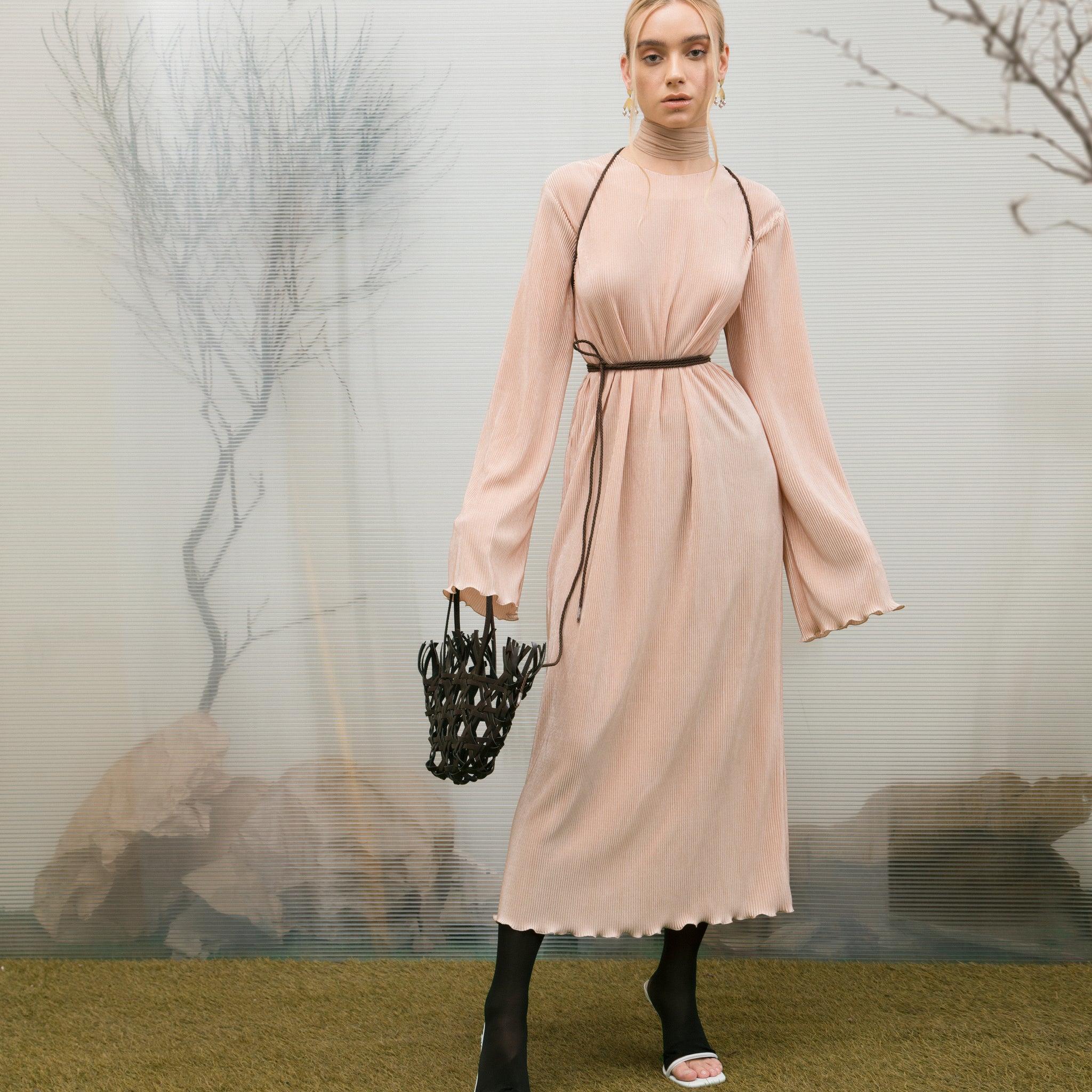 Pink Pleated Relaxed Fit Dress Pink Pleated Relaxed Fit Dress