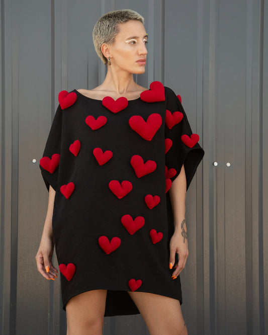 Red heart oversize black sweater