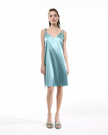 Sleeveless mini silk slip dress