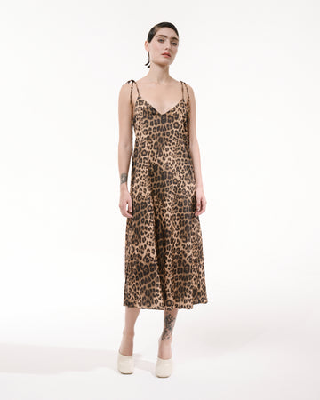 Leopard print silk slip sleeveless midi dress