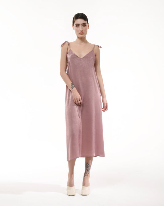 Dusty pink silk slip sleeveless midi dress