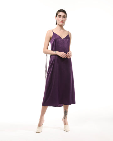 Purple silk slip sleeveless midi dress