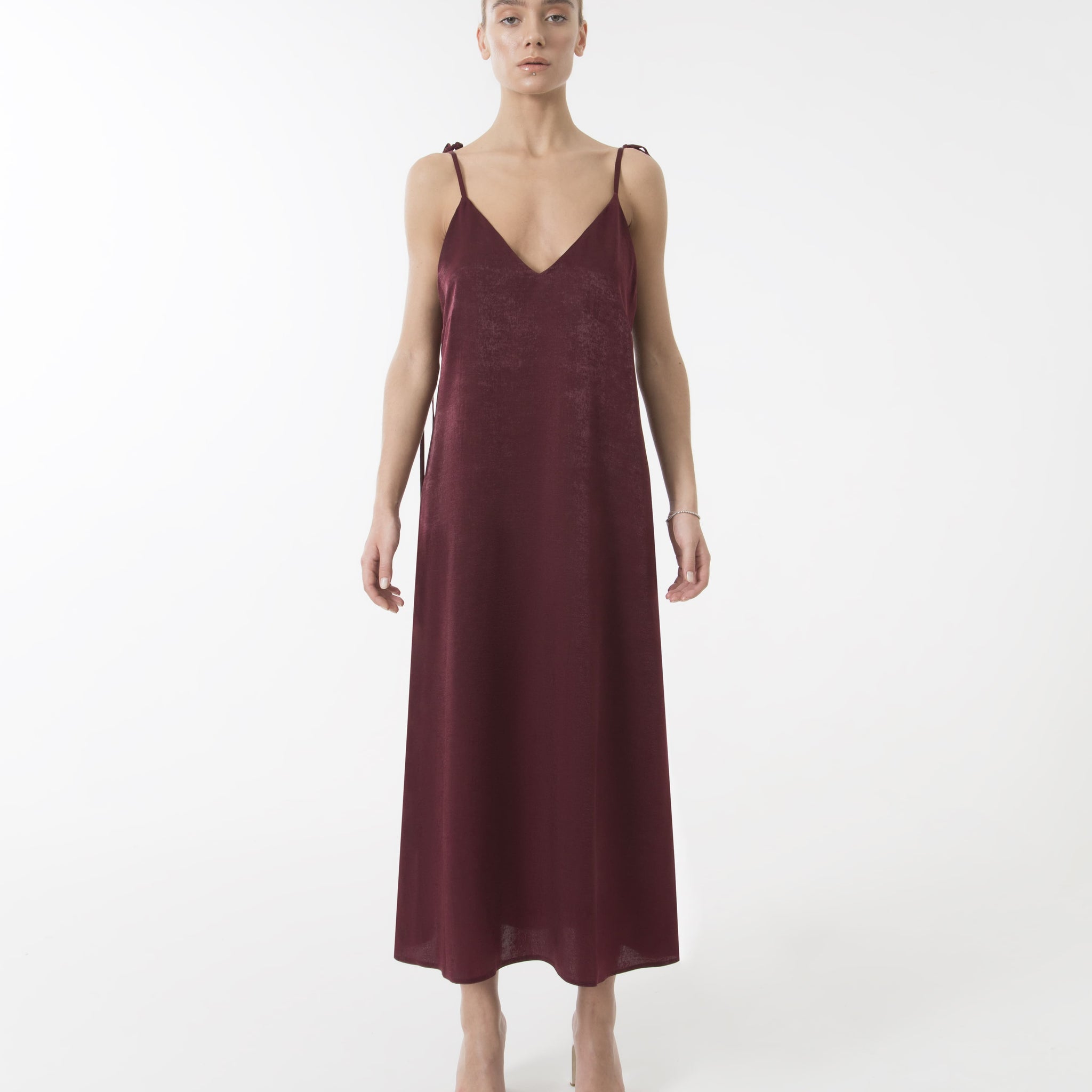 Burgundy silk slip sleeveless midi dress Burgundy silk slip sleeveless midi dress