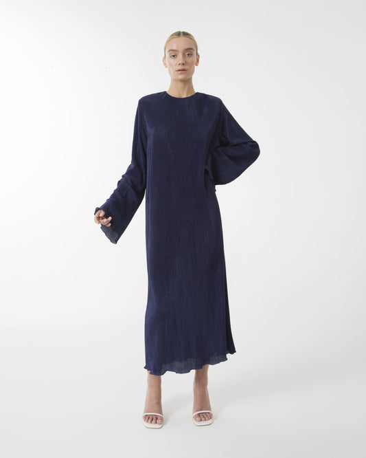 Blue pleated relaxed fit dress