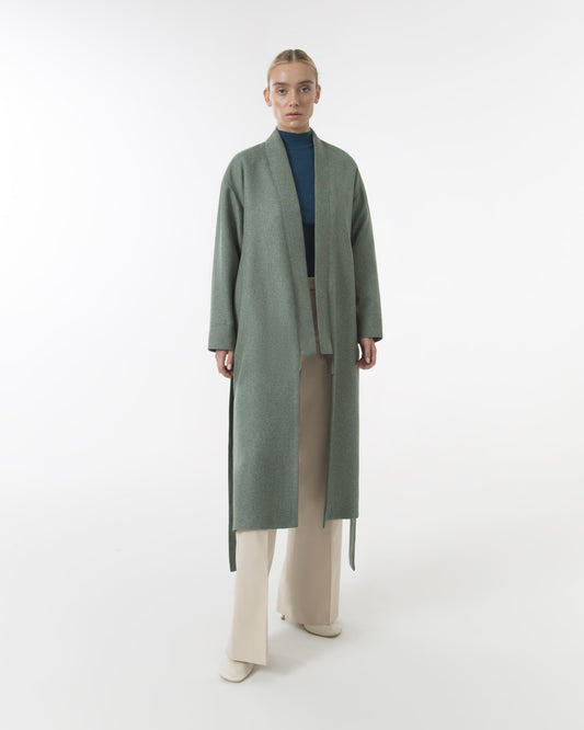 Green tweed linen coat for Fall - Spring season