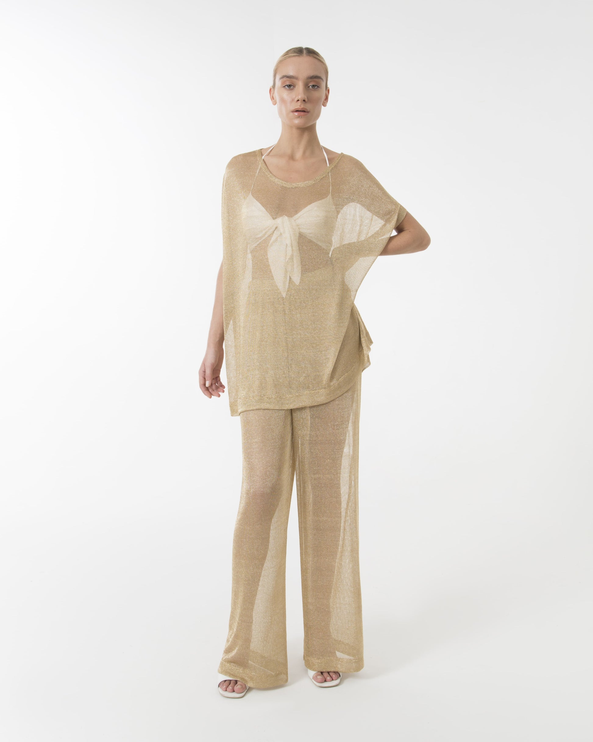 beige see through dress Rosa Sheer Ankle Gown Beige