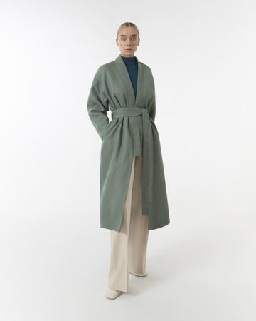 Green tweed linen coat for Fall - Spring season