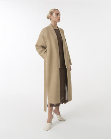 Beige tweed linen coat for Fall - Spring season
