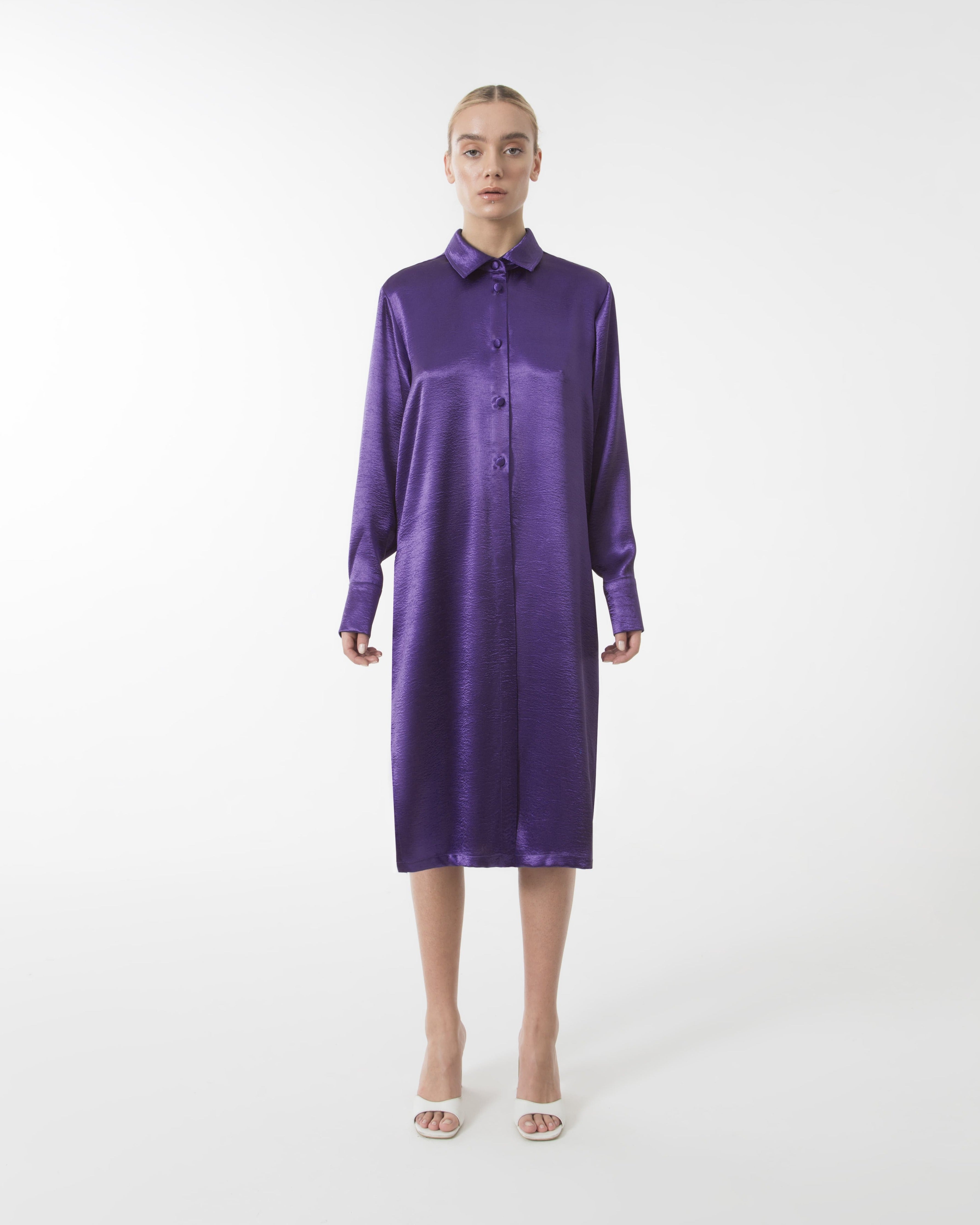 purple silk shirt dress Peru Shirt Dress- Purple