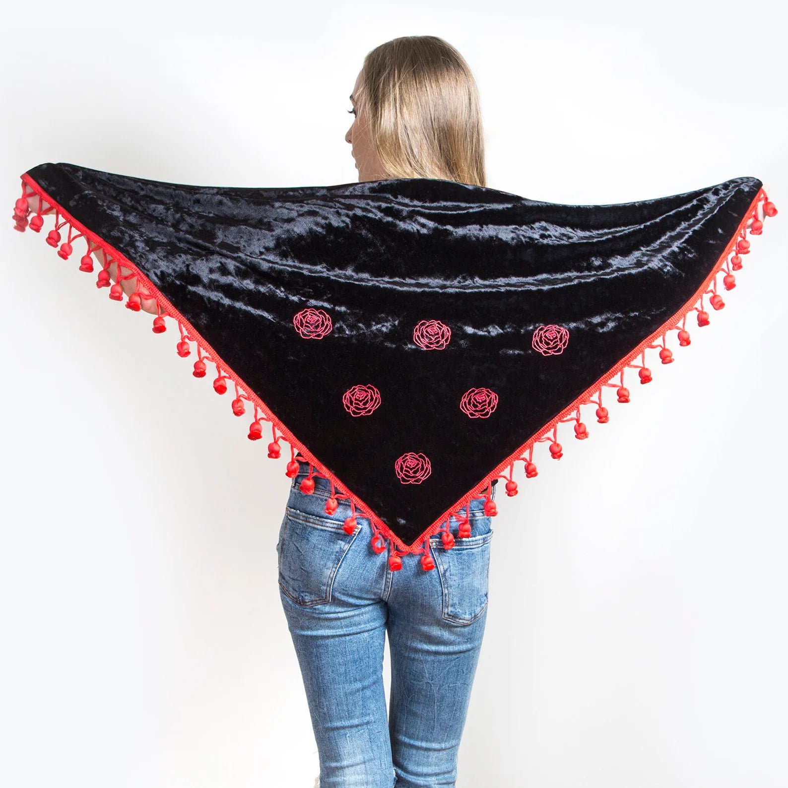 Black triangular velvet shawl