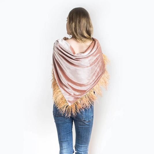 Beige triangular velvet shawl