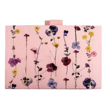 Pink floral wooden clutch