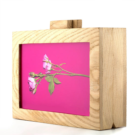 Wooden pink rose clutch