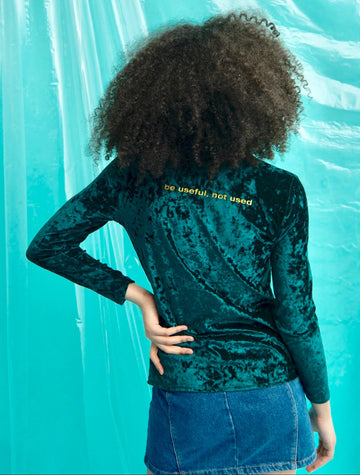 Turquoise long sleeve velvet top