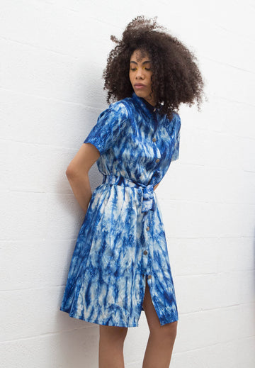 Indigo blue tie dye shibori Dress