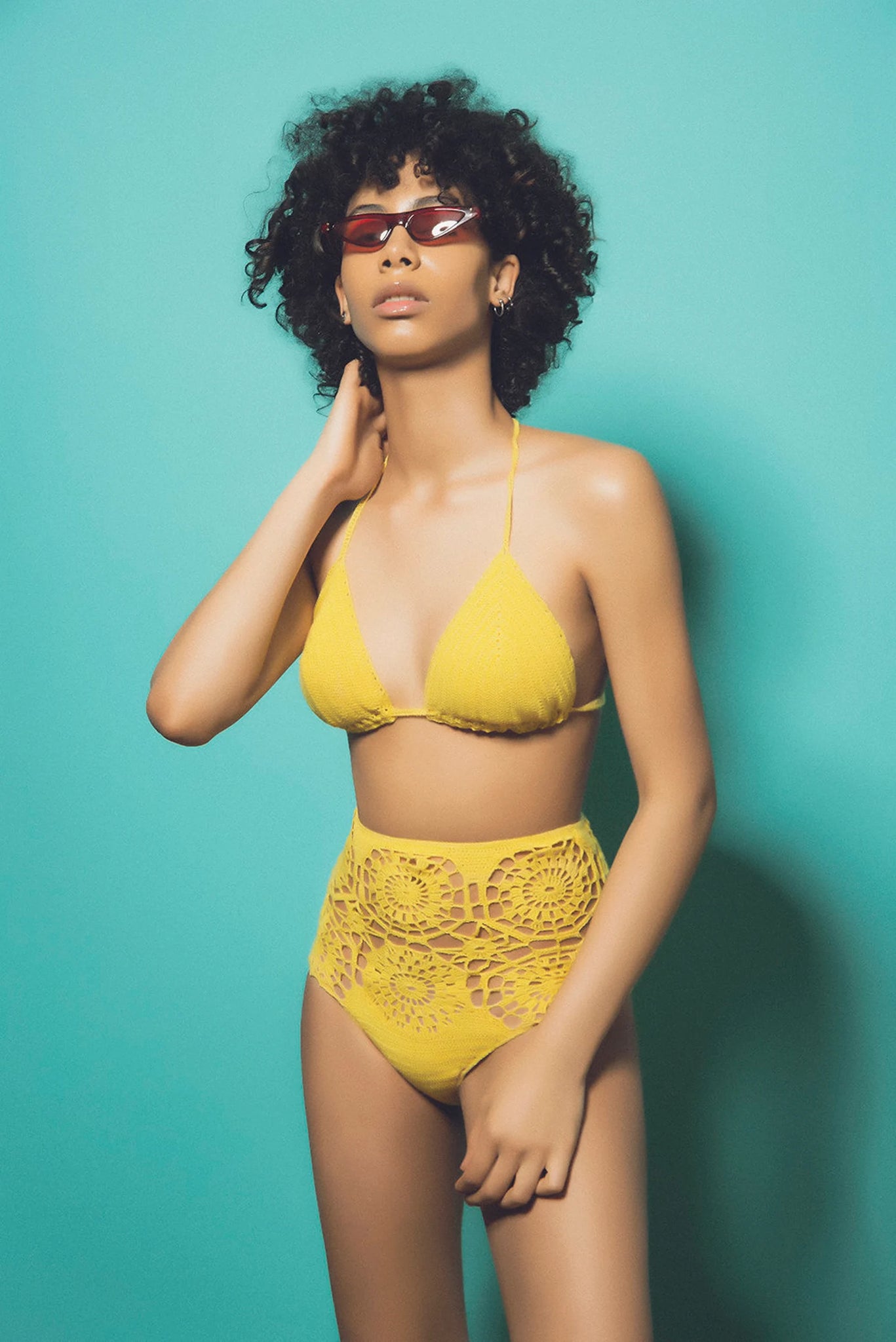 Yellow hand-knitted crochet bikini