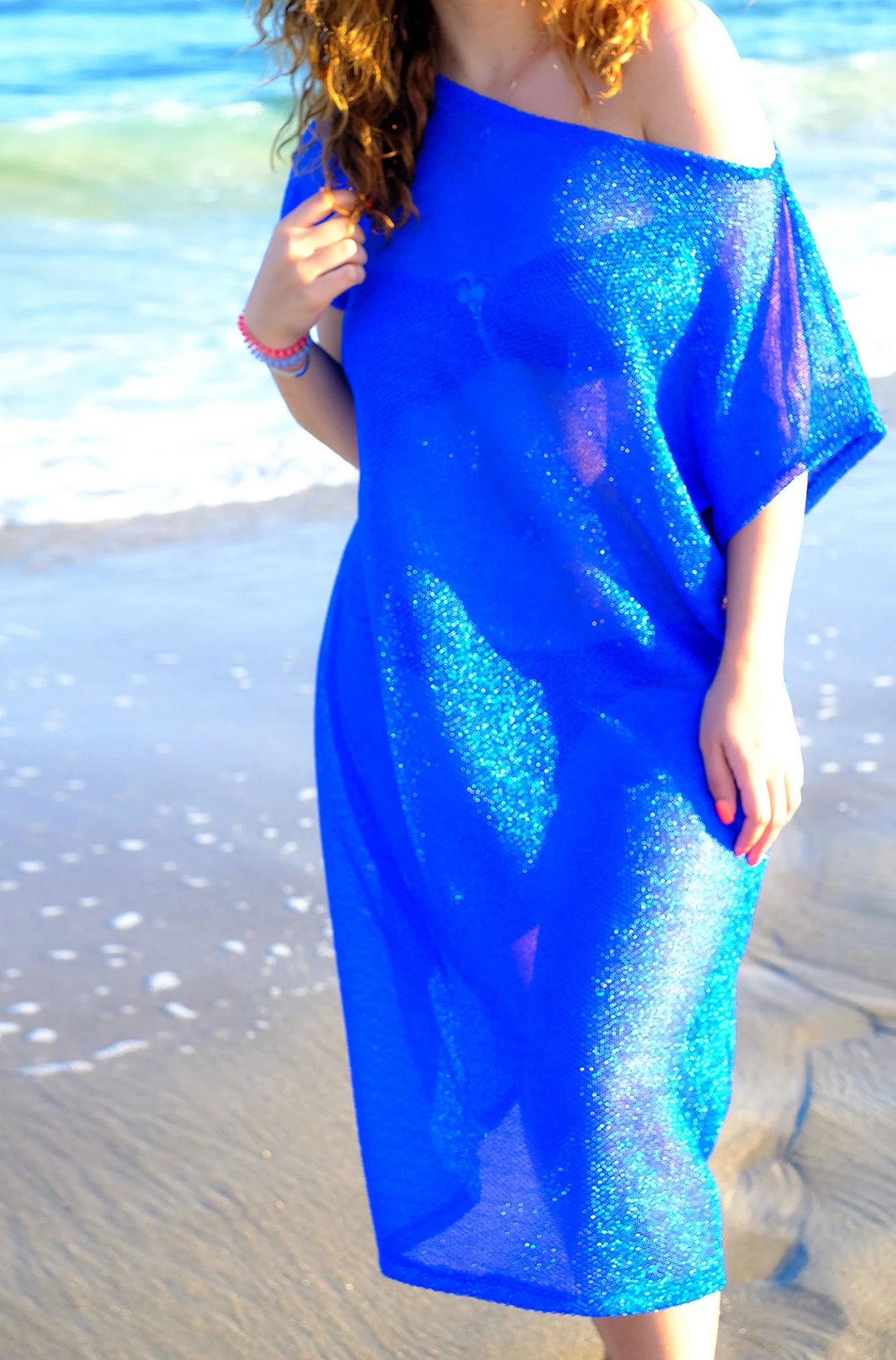 Blue crochet beach cover up