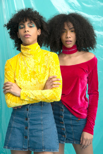 Yellow turtleneck velvet top