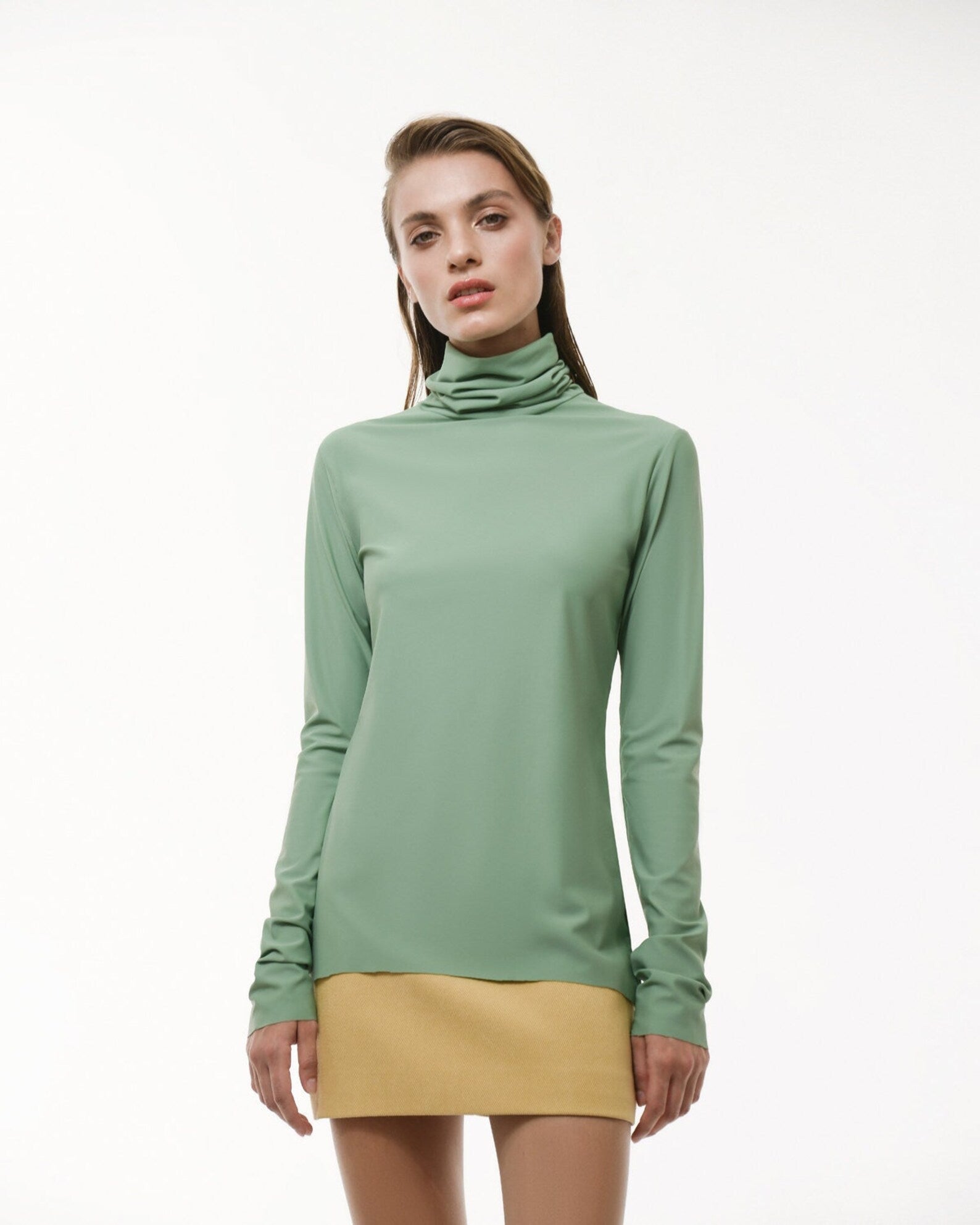 Stretchy mint lycra turtleneck sweater - Main Image