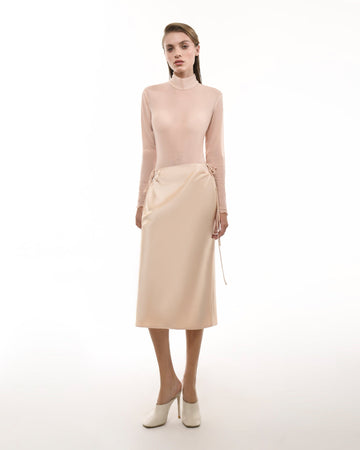 Cream midi silk skirt