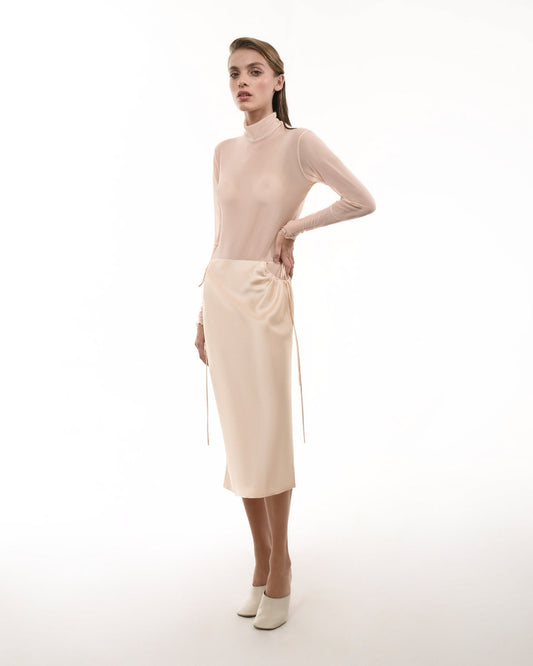 Cream midi silk skirt