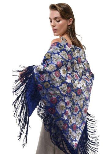 Hand embroidered brocade floral velvet shawl