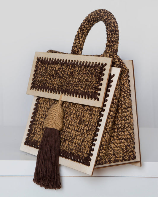 Wooden crochet handbag