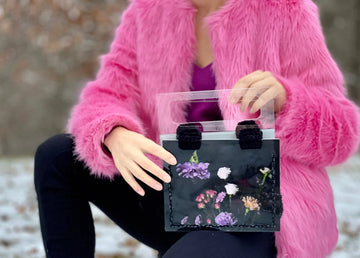 Black floral acrylic crochet fashionista handbag