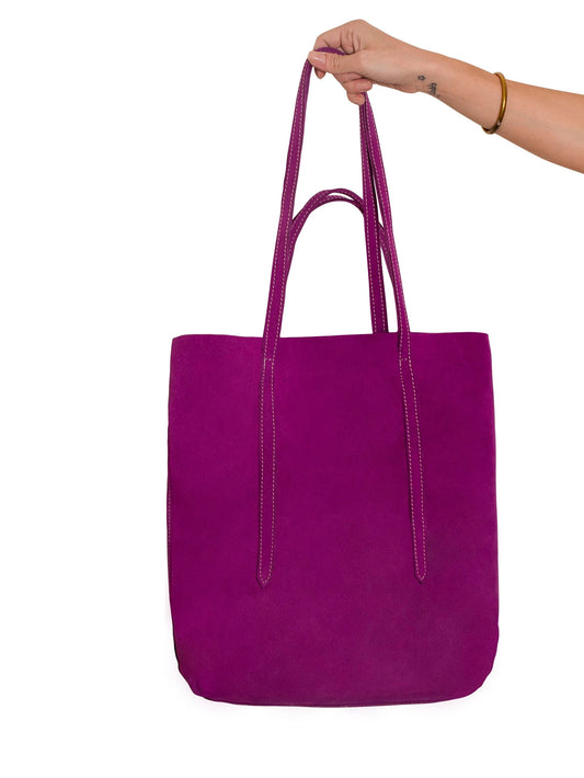 Purple suede leather tote bag